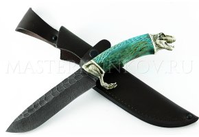 Нож из дамасской стали Галеон, карельская береза, литье Динозавр