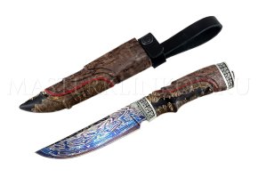 Нож из дамасской стали Егерь, мозаичный дамаск, стабилизированная карельская береза