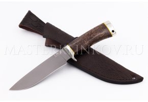 Нож из порошковой стали Böhler S390 Скат, рукоять — стабилизированная карельская береза, мельхиор