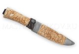 Нож Медведь, торцевой дамаск, рукоять и ножны - резьба по кости, литье