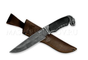 Нож из булатной стали «Медведь», рукоять - черный граб, литье кобра