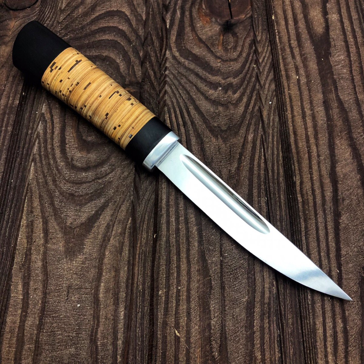 Нож из стали Х12МФ Якут средний, рукоять береста, граб