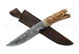 Нож из дамасской стали Золотоискатель, гравировка, рог лося, резьба
