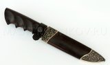 Нож из дамасской стали Золотоискатель, долы, камень, ножны - черный граб, литье