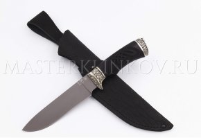 Нож из порошковой стали Böhler S390 Скат, рукоять — граб, резьба, фигурное литье