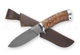 Нож из булатной стали Бобр, рукоять - карельская береза, мельхиор