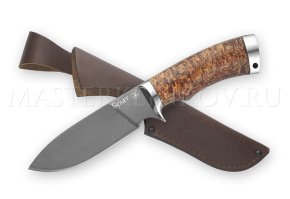 Нож из булатной стали Бобр, рукоять - карельская береза, мельхиор