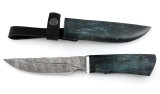 Нож из дамасской стали Золотоискатель, камень, рукоять, ножны - карельская береза