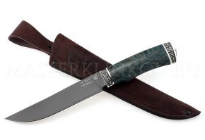 Нож из порошковой стали Böhler K390 Осетр, рукоять — стаб. карельская береза, литье