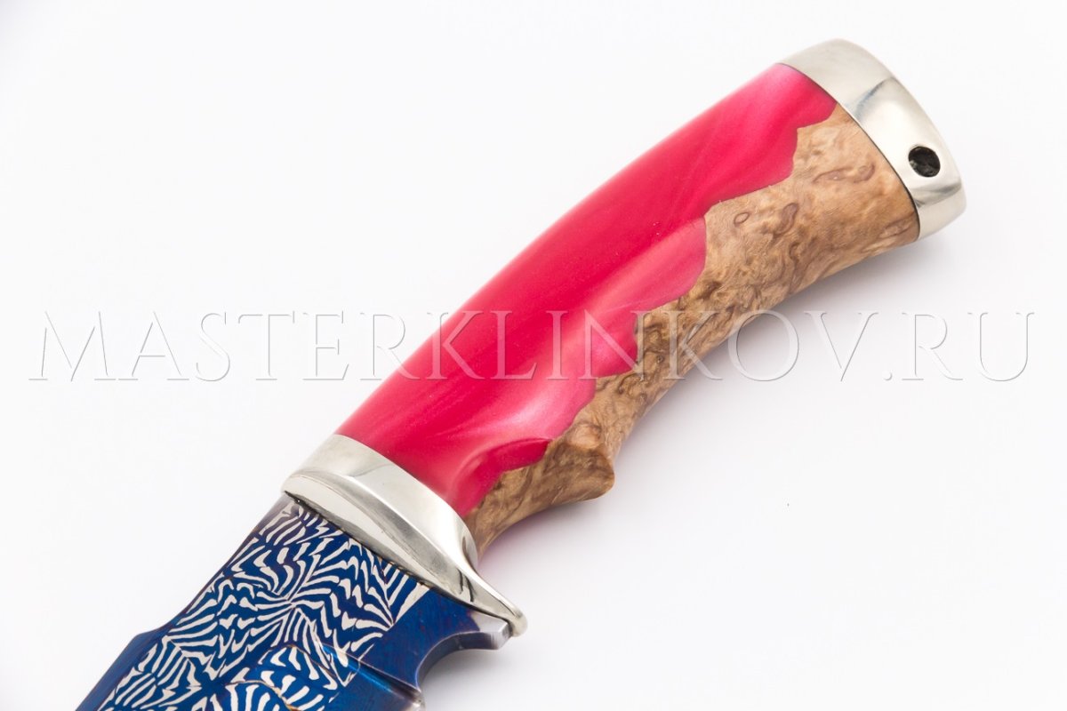 Нож Восток, мозаичный ламинат, рукоять - акрил, карельская береза, мельхиор