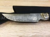 Нож из дамасской стали Коловрат, гравировка, граб, литье