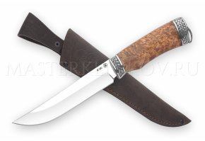 Нож из порошковой стали М390 Осетр, рукоять - карельская береза,литье