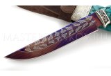 Нож Осетр мозаичный дамаск, рукоять и ножны - стабилизированный граб, резьба, литье
