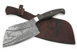 Тяпка цельнометаллическая из дамасской стали, оформление - долы, камень, гравировка Кабан
