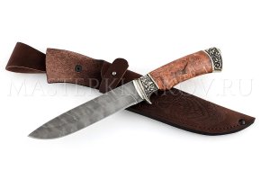 Нож из дамасской стали Клык, рукоять - карельская береза, литье