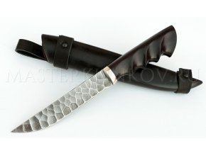 Нож из дамасской стали Лань, камень, рукоять, ножны - черный граб