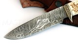 Нож из дамасской стали Скат, гравировка, рог лося
