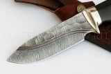 Нож из дамасской стали Бобр, долы, камень, рукоять - черный граб, мельхиор