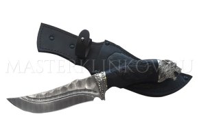 Нож из дамасской стали Восток, рукоять - граб, резьба, литье Волк
