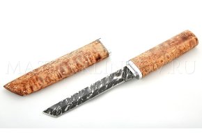 Нож из стали D2 Танто, рукоять и ножны - карельская береза
