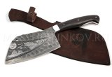 Тяпка цельнометаллическая из дамасской стали, оформление - долы, камень, гравировка волк
