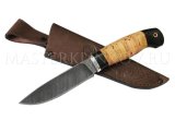 Нож из дамасской стали Финский, рукоять береста, граб