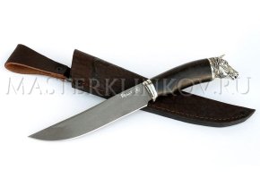 Нож из булатной стали Осетр, рукоять - черный граб, литье конь