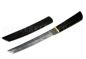 Нож из дамасской стали Танто, рукоять и ножны - черный граб