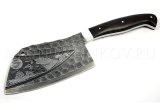 Тяпка цельнометаллическая из дамасской стали, оформление - долы, камень, гравировка волк