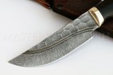 Нож из дамасской стали Егерь, долы, камень, рукоять - черный граб, мельхиор