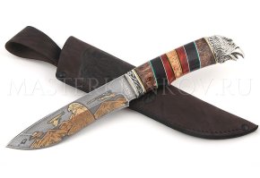 Нож из алмазной стали Беркут, золочение, рукоять - комбинированная, наборная, литье