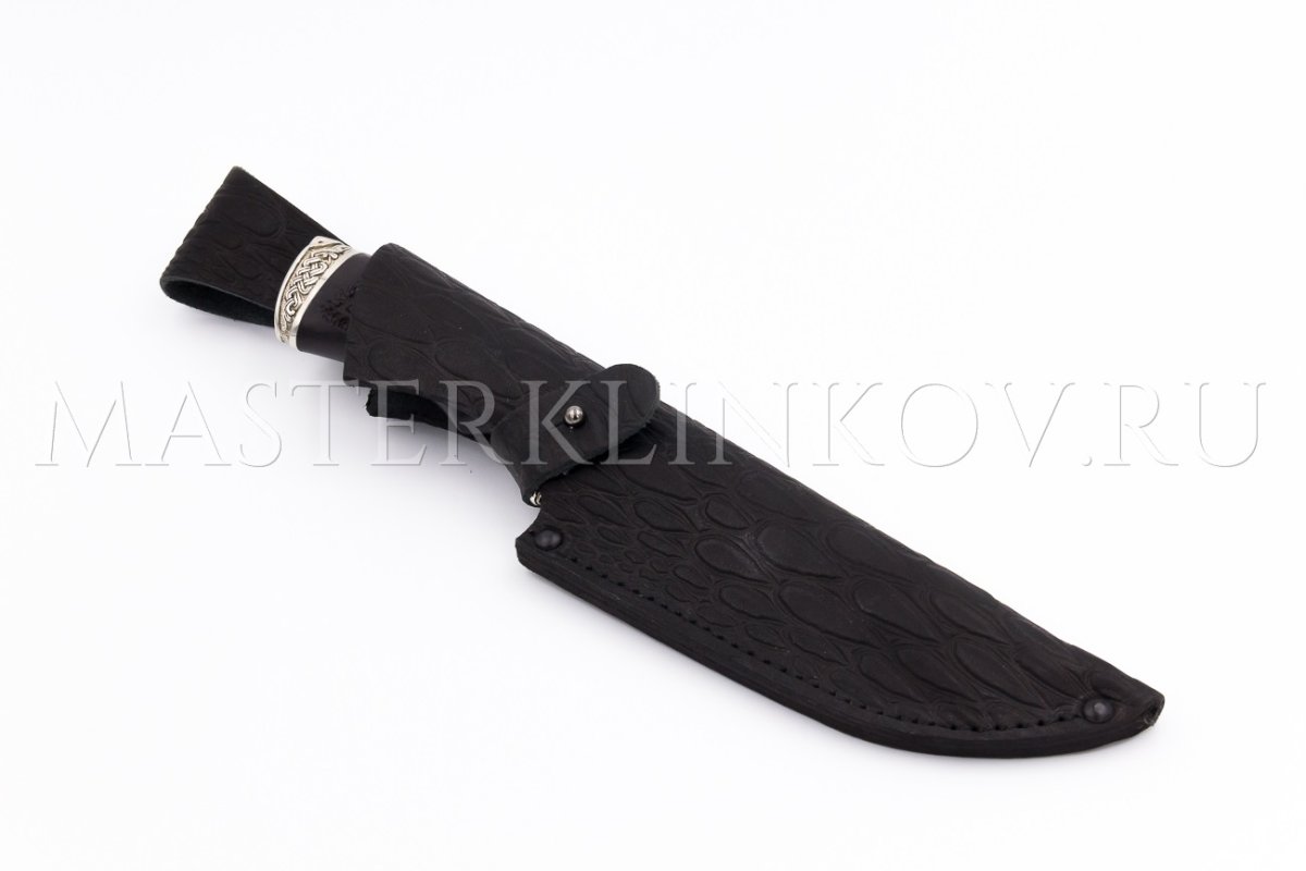 Нож из порошковой стали Böhler S390 Клык, рукоять — граб, резьба, фигурное литье