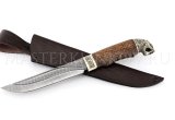 Нож из дамасской стали Осетр, долы, камень, карельская береза, литье Кобра