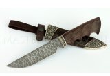 Нож из дамасской стали Золотоискатель, камень, рукоять, ножны - венге, литье