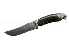 Нож из дамасской стали Восток, рукоять - черный граб, литье волк