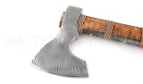 Кованый топор Варяг из дамасской стали, оформление рукояти - кожа, бронза