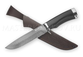 Нож из булатной стали Клык, рукоять - черный граб, мельхиор