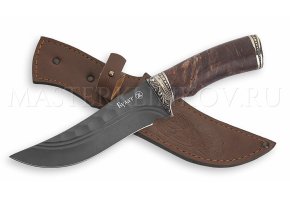 Нож из булатной стали Восток, долы, камень, рукоять - карельская береза, литье