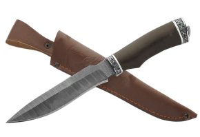Нож из дамасской стали Осетр-2, рукоять - черный граб, литье