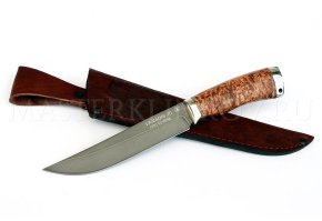 Нож из порошковой стали Vanadis 10 Осетр, рукоять — карельская береза, литье
