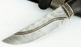 Нож из дамасской стали Егерь, долы, камень, ножны - черный граб, литье