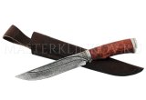 Нож из дамасской стали Осетр, долы, камень, рукоять - карельская береза, литье