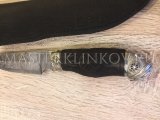 Нож из дамасской стали Коловрат, гравировка, граб, литье