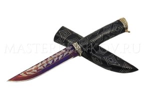 Нож Лань, мозаичный дамаск, черный граб, инкрустация