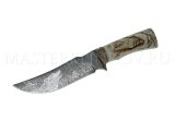 Нож из дамасской стали Восток, гравировка, рукоять - рог лося, выжигание волк