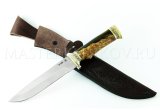 Нож из порошковой стали М390 Клык, рукоять - карельская береза, акрил, мельхиор