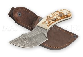 Нож из дамасской стали Носорог цельнометаллический, рукоять - рог лося