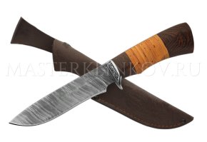 Нож из дамасской стали Скат, рукоять - венге, береста