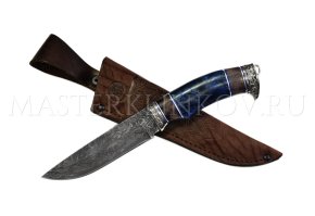 Нож Ястреб ламинированный дамаск, рукоять - карельская береза, литье