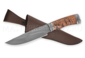 Нож из булатной стали «Медведь», долы, камень, рукоять — карельская береза, литье